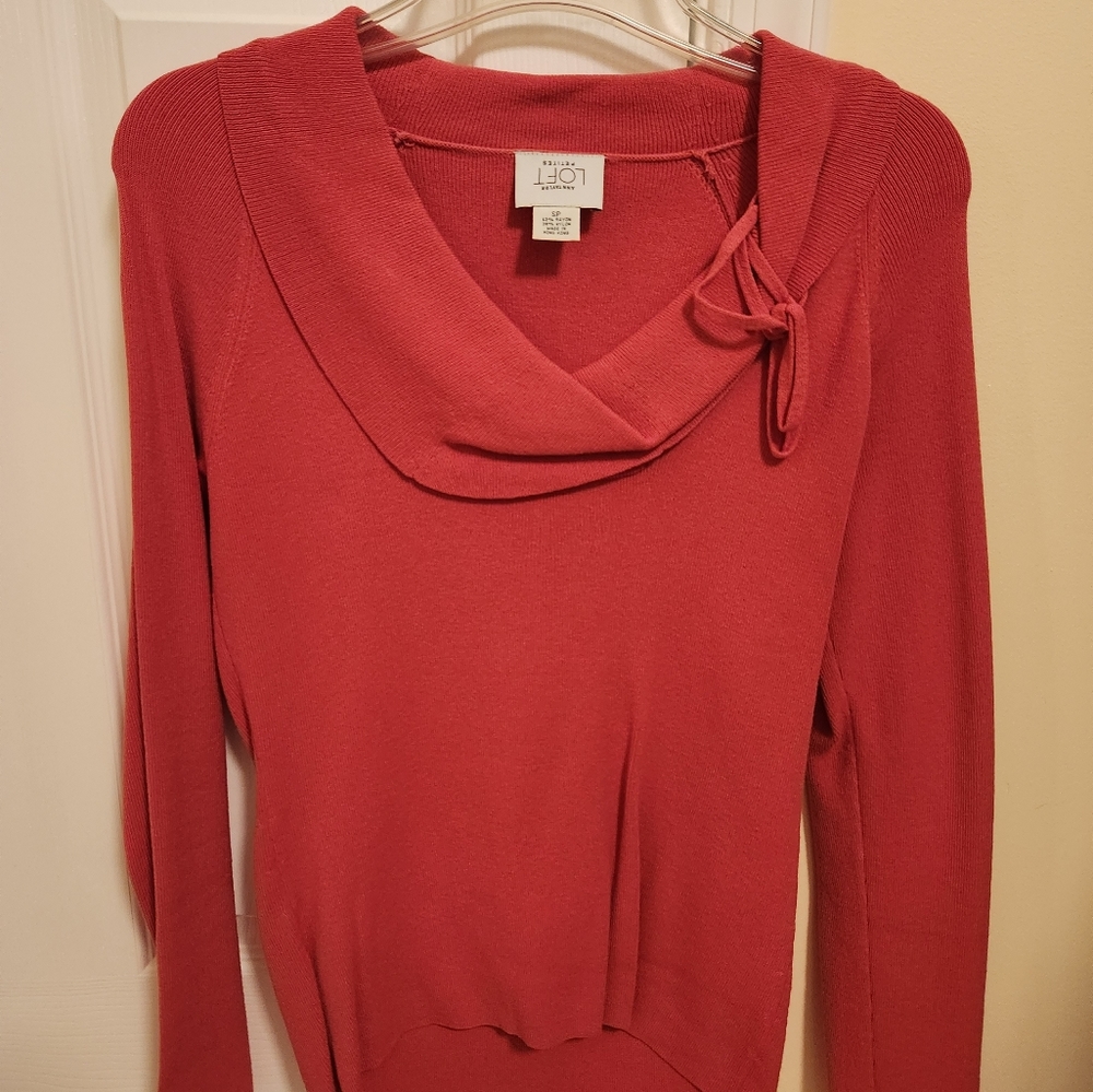 Loft pink cowl neck sweater, size PS